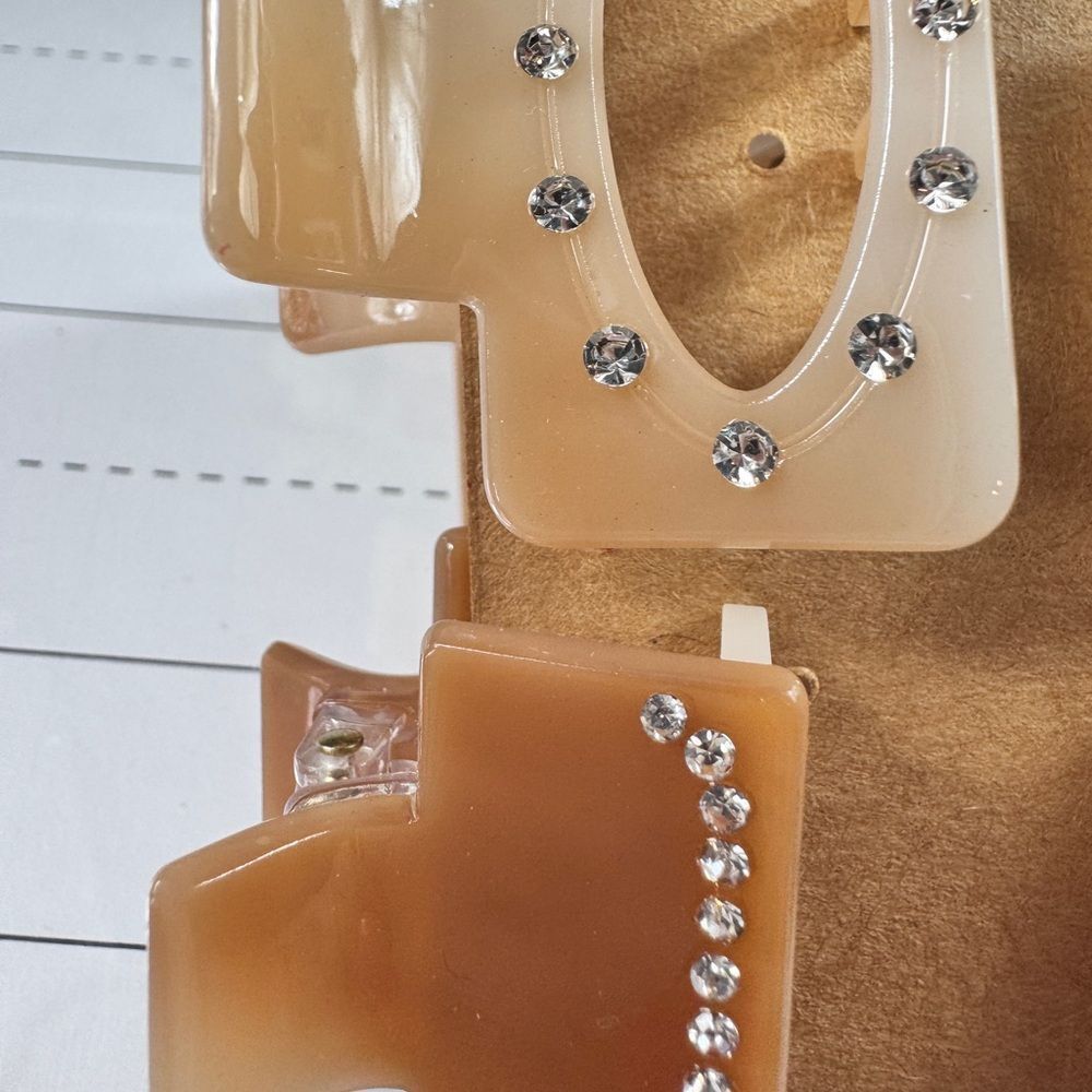 Anthro Elegant Cream and Tan Hair Clips with Rhinestones & Headband - Picture 6 of 8